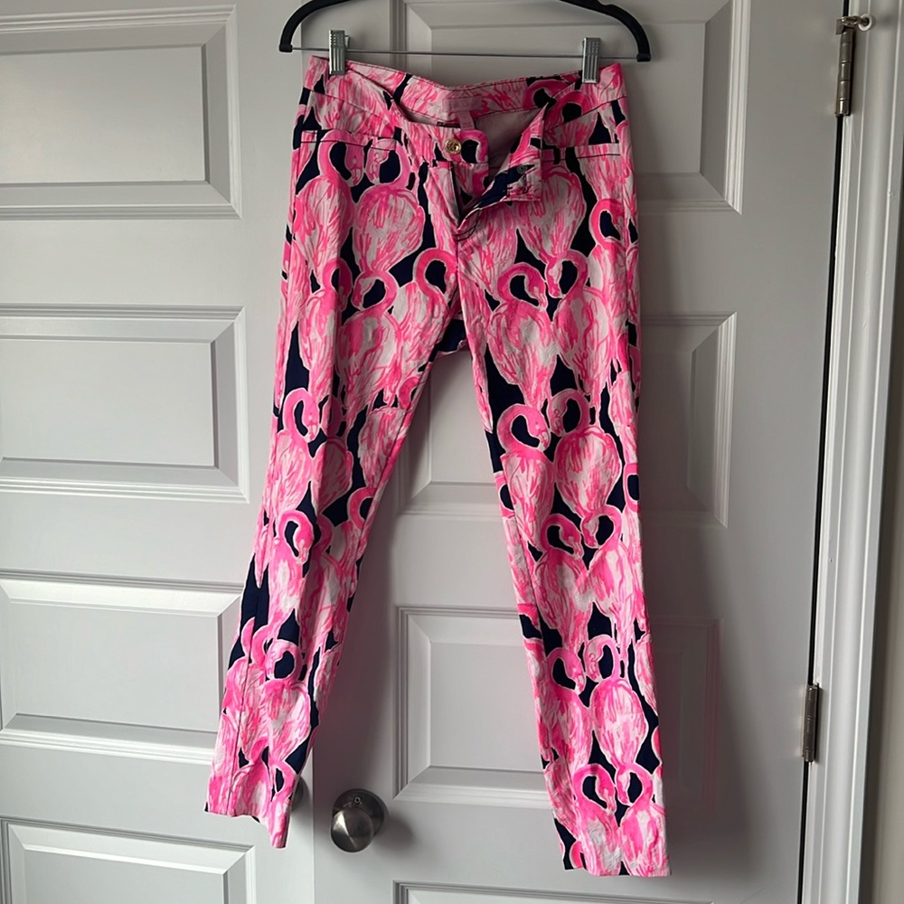 Navy + Pink Flamingo Lilly Pulitzer Pants Size 4